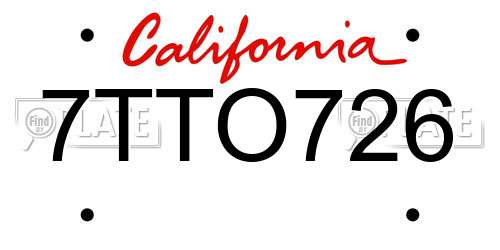 7TTO726 California License Plate