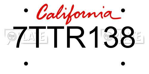 7TTR138 California License Plate