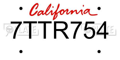 7TTR754 California License Plate