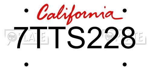 7TTS228 California License Plate