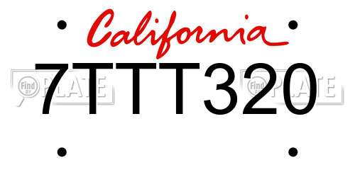 7TTT320 California License Plate