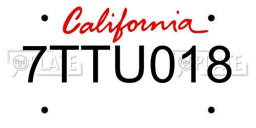7TTU018 California License Plate
