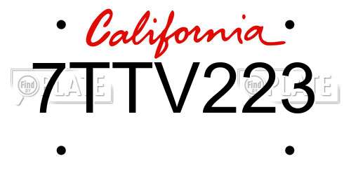 7TTV223 California License Plate