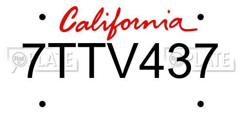7TTV437 California License Plate
