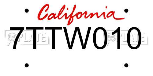 7TTW010 California License Plate