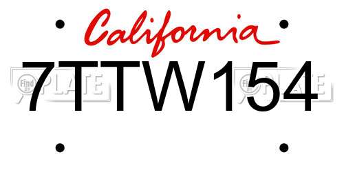 7TTW154 California License Plate