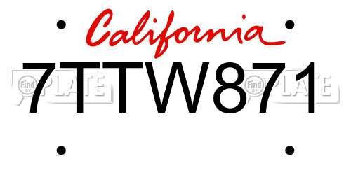 7TTW871 California License Plate