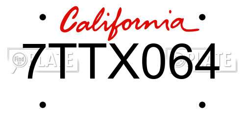 7TTX064 California License Plate