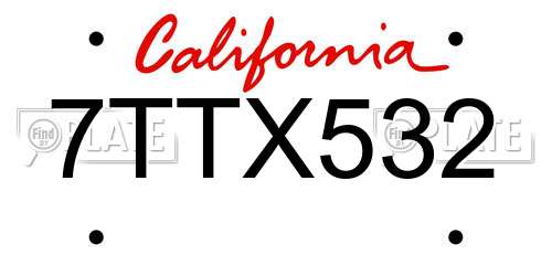 7TTX532 California License Plate