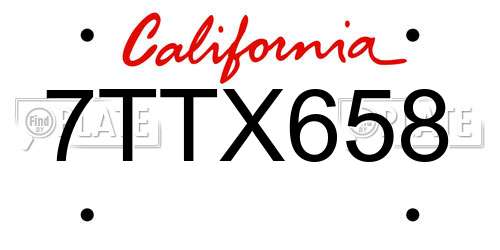 7TTX658 California License Plate