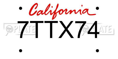 7TTX74 California License Plate