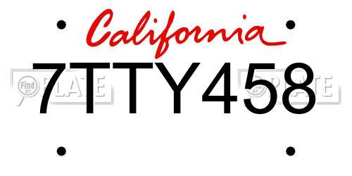 7TTY458 California License Plate
