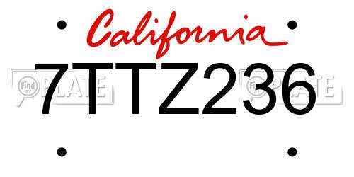 7TTZ236 California License Plate