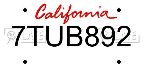 7TUB892 California License Plate