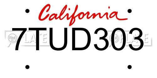 7TUD303 California License Plate