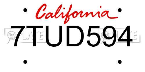 7TUD594 California License Plate