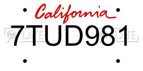 7TUD981 California License Plate