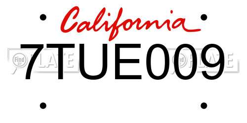 7TUE009 California License Plate