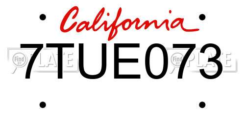 7TUE073 California License Plate