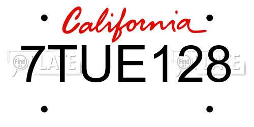 7TUE128 California License Plate