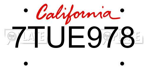 7TUE978 California License Plate