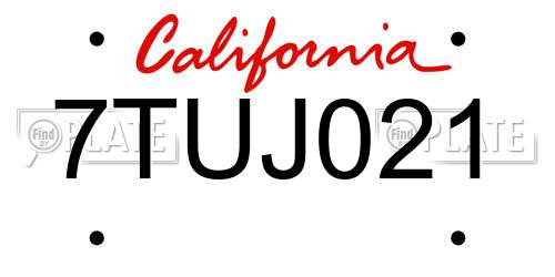7TUJ021 California License Plate