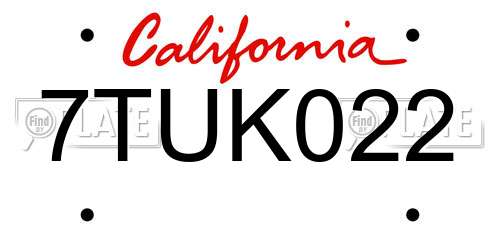 7TUK022 California License Plate