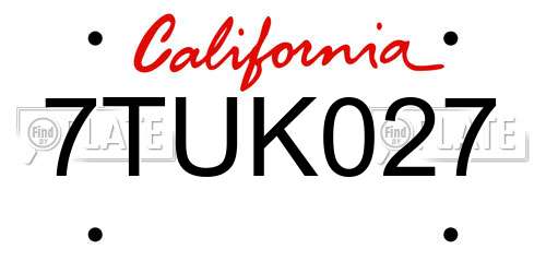 7TUK027 California License Plate