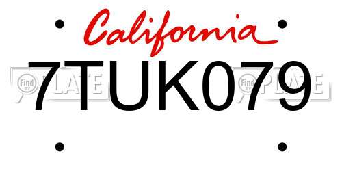 7TUK079 California License Plate