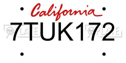 7TUK172 California License Plate