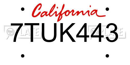 7TUK443 California License Plate