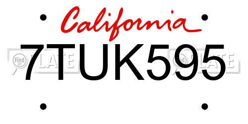 7TUK595 California License Plate