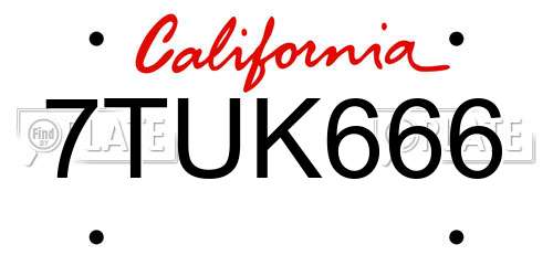7TUK666 California License Plate