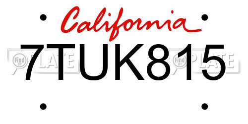 7TUK815 California License Plate
