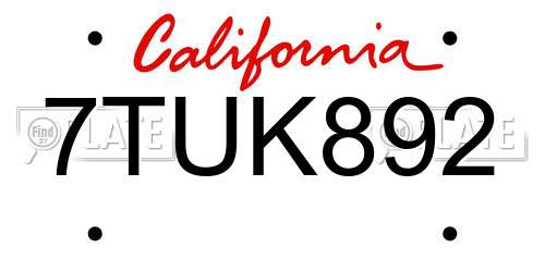 7TUK892 California License Plate