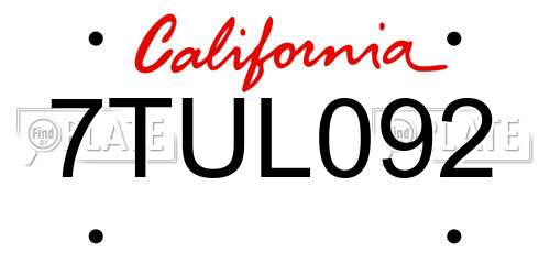 7TUL092 California License Plate
