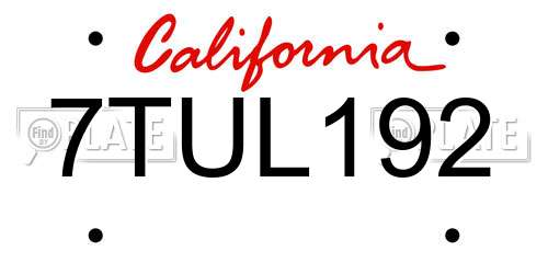 7TUL192 California License Plate