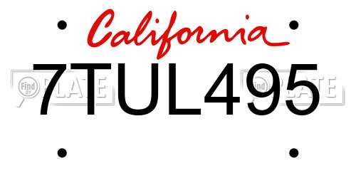 7TUL495 California License Plate