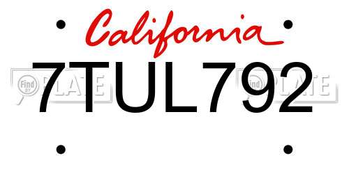 7TUL792 California License Plate