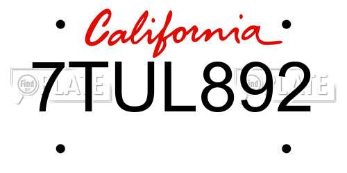 7TUL892 California License Plate