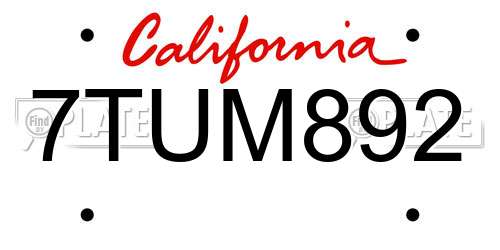 7TUM892 California License Plate
