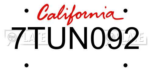 7TUN092 California License Plate