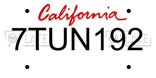 7TUN192 California License Plate