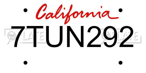 7TUN292 California License Plate