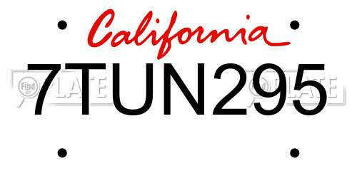 7TUN295 California License Plate