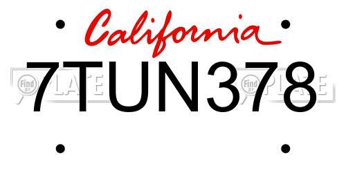 7TUN378 California License Plate
