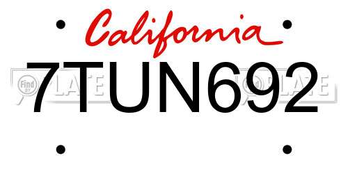 7TUN692 California License Plate