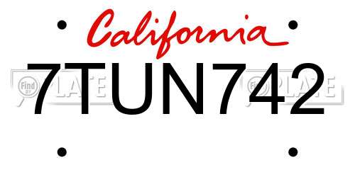 7TUN742 California License Plate