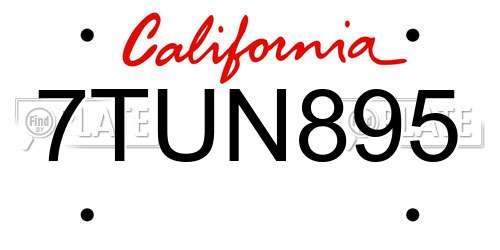 7TUN895 California License Plate