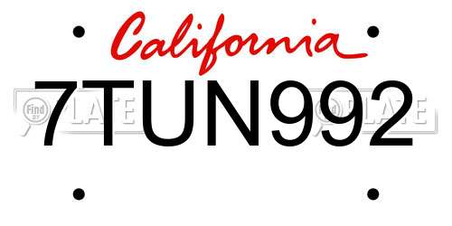 7TUN992 California License Plate